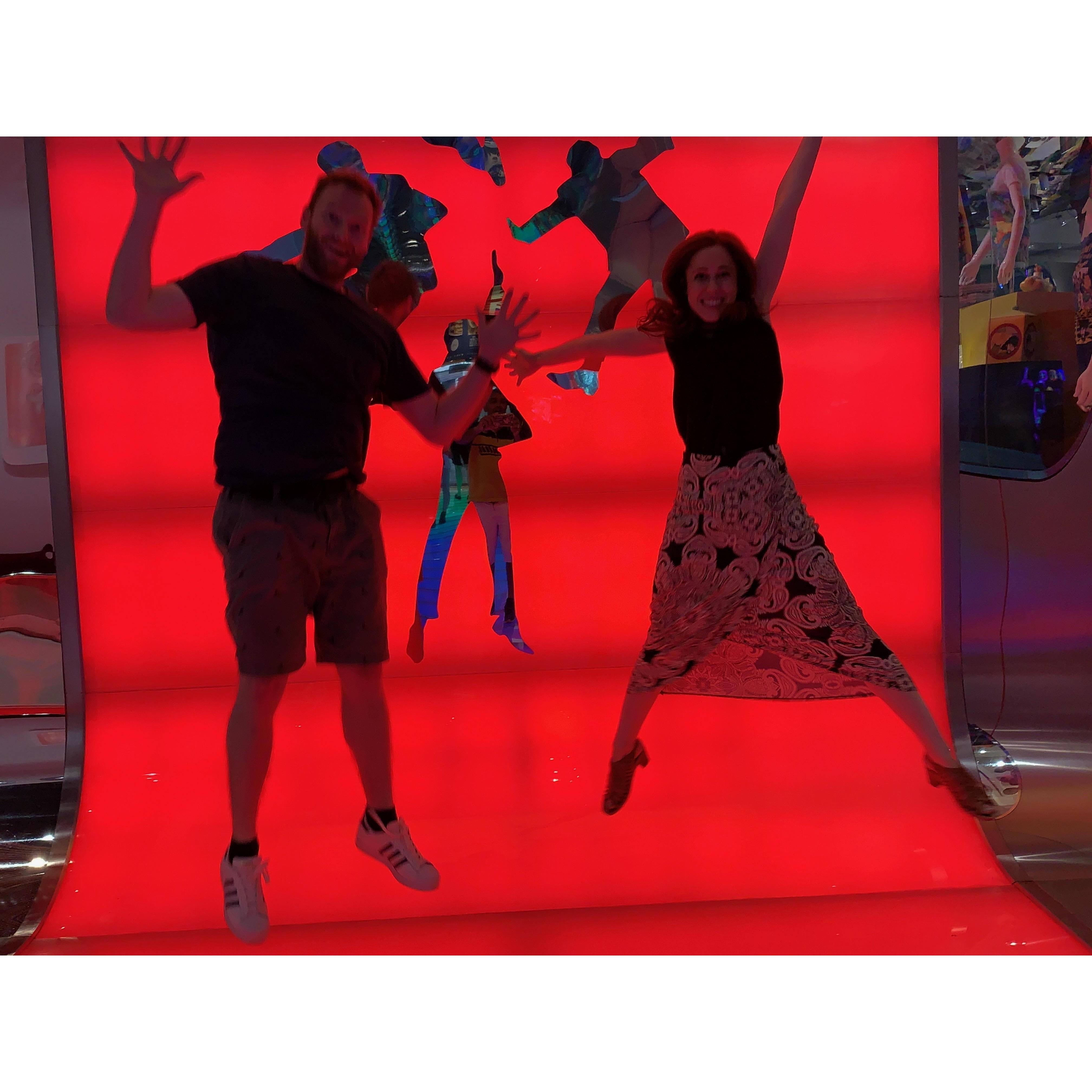 Shawn and I getting into the '60s, pre-show spirit before seeing Cirque du Soleil's Beatles-themed production LOVE. Taken on my belated birthday vacation to Las Vegas on July 20, 2019.