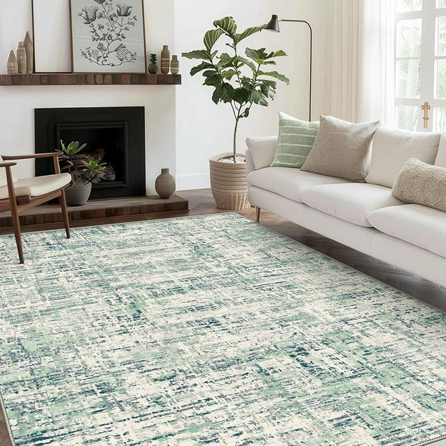 BEIMO Machine Washable Rug 8x10 Area Rugs for Living Room Bedroom, Large Modern Abstract Mix Green Area Rug Soft Throw Rugs, Low-Pile Floor Carpet with Non Slip Rubber Backing