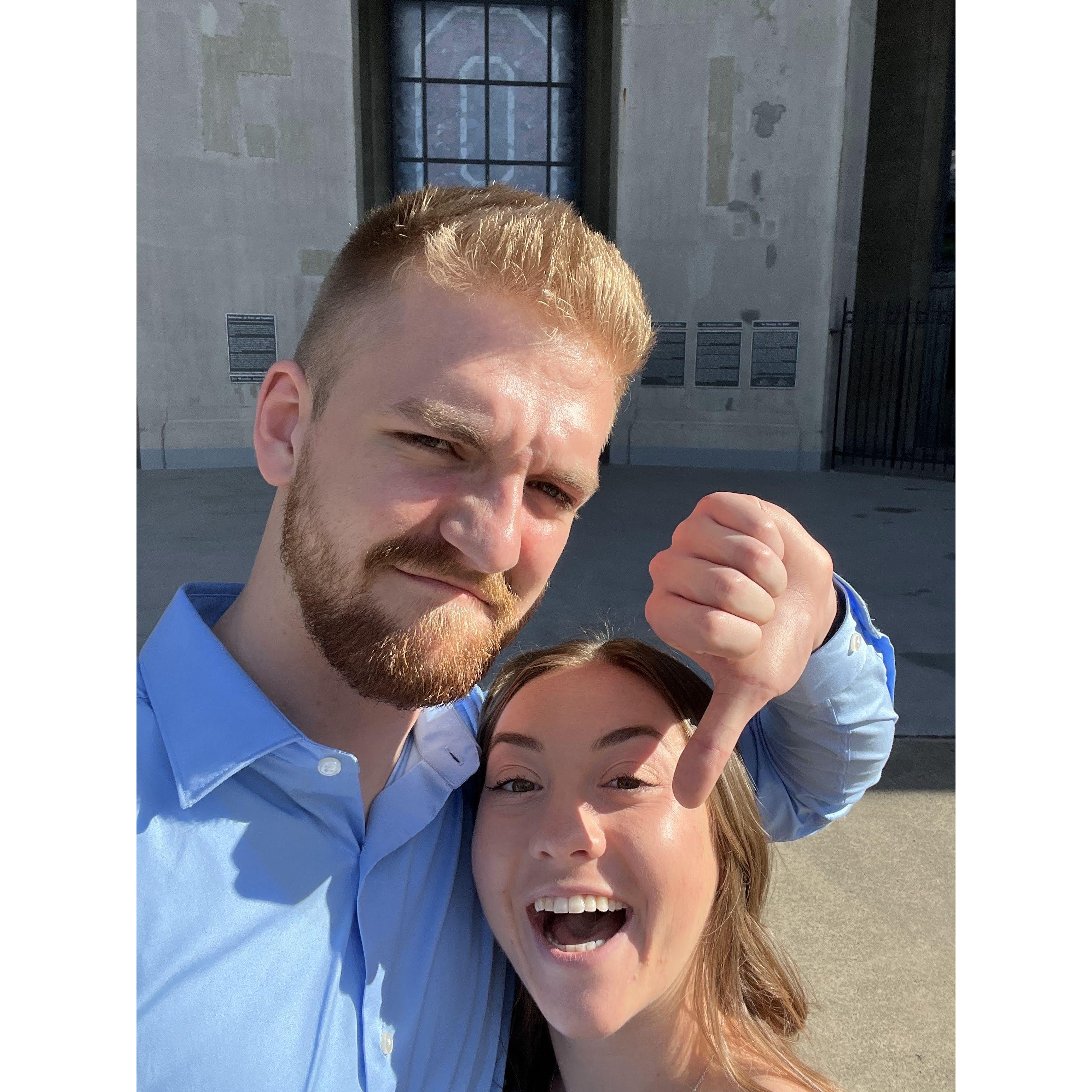 Kylie took James to the Shoe while they were in Columbus for a wedding. He was not impressed.