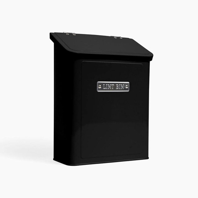 Magnetic Lint Bin for Laundry Room | Modern Farmhouse Black Trash Can With Lid | Space Saving Storage (Black)