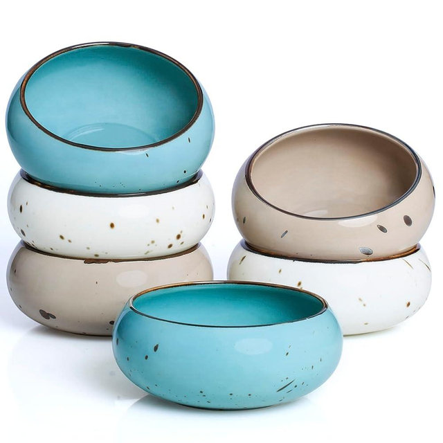 Esfour Ceramics Small Hand Craft Dessert Bowls - 12oz, Set of 6 - Microwave, Oven, Dishwasher Safe, Ice Cream,Soup,Snacks, Rice, Cereal, Chili, Side Dishes, Dips, Ideal Gift - Natural Assorted Colors