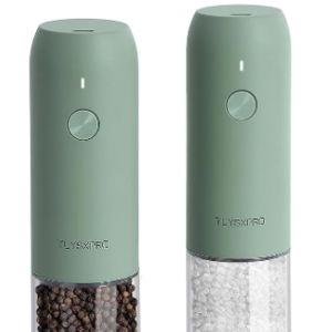 TLYSXPRO Electric Salt and Pepper Grinder Set, USB Rechargeable, Automatic Salt and Pepper Mill Grinder with Adjustable Coarseness, Electric Salt Shakers, LED Light, Refillable (2 Packs, Sage)