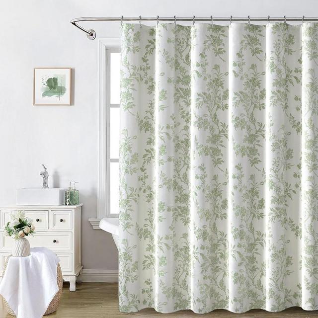 Awellife Sage Green Shower Curtain,Extra Long Cotton Floral Cottagecore Spring Shower Curtain for Bathroom 72" W x 84" L