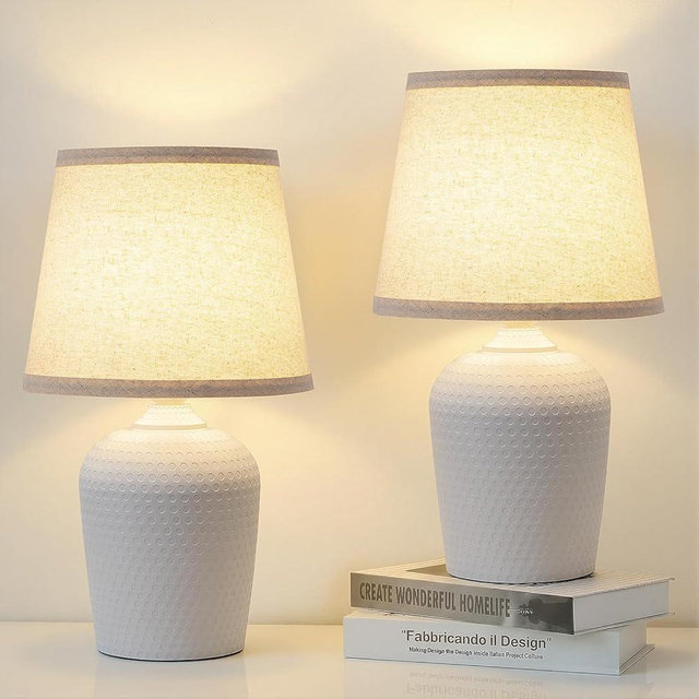 Sucolite 16'' Table Lamps Set of 2, Bedside Nightstand Lamps for Bedroom Kid’s Room, Cute Desk Lamps with Studded Texture Base for Reading Nursery Living Room Office,Beige & White