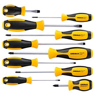 Magnetic Screwdriver Set 10 PCS, CREMAX Professional Cushion Grip 5 Phillips and 5 Flat Head Tips Screwdriver Non-Slip for Repair Home Improvement Craft