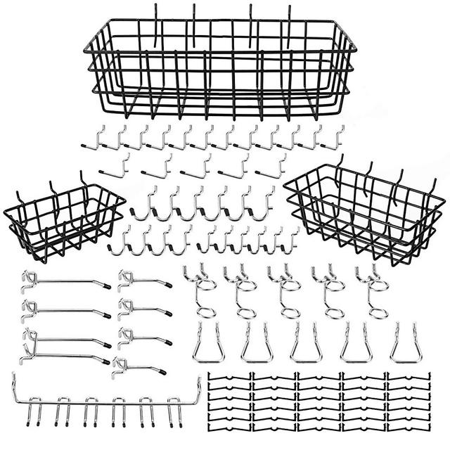 eletecpro 84PCS Pegboard Hooks Assortment 1/4 Inch with Pegboard Bins,Peg Board Attachments & Pegboard Basket Set for Tools,Peg Board Hook Organization Accessories Set