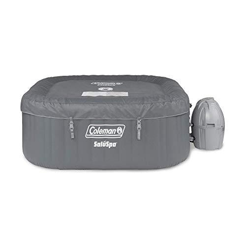 Coleman SaluSpa 4 Person Square Portable Inflatable Outdoor Hot Tub Spa, Gray