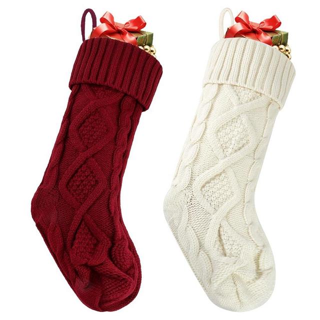 2 Pack Christmas Stockings, 18 Inches Large Cable Knitted Xmas Stocking for Fireplace, Christmas Tree, Holiday Party Decorations