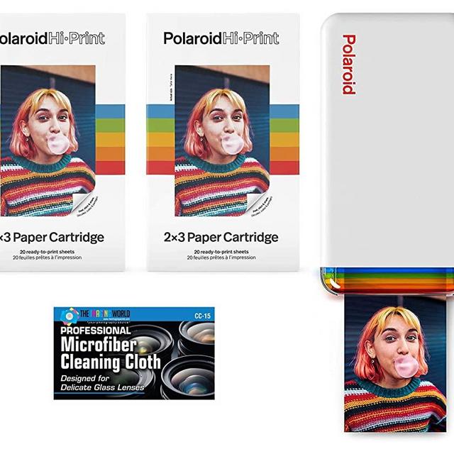 Polaroid Hi-Print - Bluetooth Connected 2x3 Pocket Phone Photo Printer with 2 Polaroid Hi·Print 2x3 Paper Cartridges (40 Sheets) and Microfiber Cloth