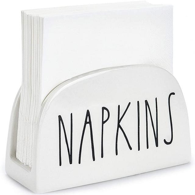 Farmhouse Napkin Holder by Brighter Barns - Ceramic White Napkin Holder - Cute Cocktail Napkin Holders for Kitchen Table - Modern Rustic Napkin Holders for Tables or Vintage Home Decor