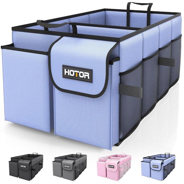 HOTOR Trunk Organizer for Car - Large-Capacity Car Organizer, Foldable Trunk organizer for SUVs & Sedans, Sturdy Car Organization for Car Accessories, Tools, Sundries, Blue, 2 Compartments