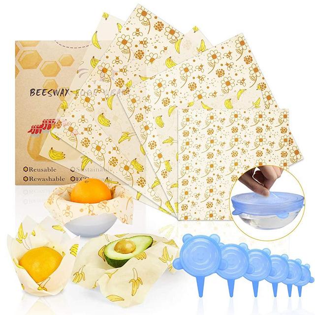 ARCBLD Beeswax Wraps and Silicone Stretch Lids,Sustainable Reusable Plastic Free Beeswax Food Wraps cover for Fruits & Vegetables and Bowls to Keep Fresh, 6 Pieces Bee's Wrap + 6 Pieces Silicone Lids