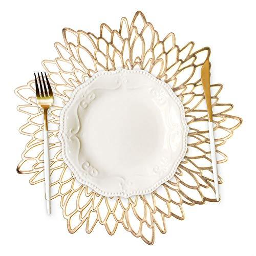 MLADEN Hibiscus Pressed Vinyl Placemats Set of 8 Round Place Mats Table Decor Wedding Accent Centerpiece Placemat (Gold)