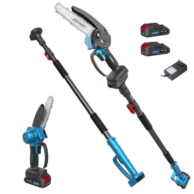 JOVANT 6 Inch 2-in-1 Mini Chainsaw Electric Pole Saws for Tree Trimming Cordless Battery Powered Chain Saw with Extension Pole Tree Trimmer Branch Cutter Lightweight Pruner 2 Battery