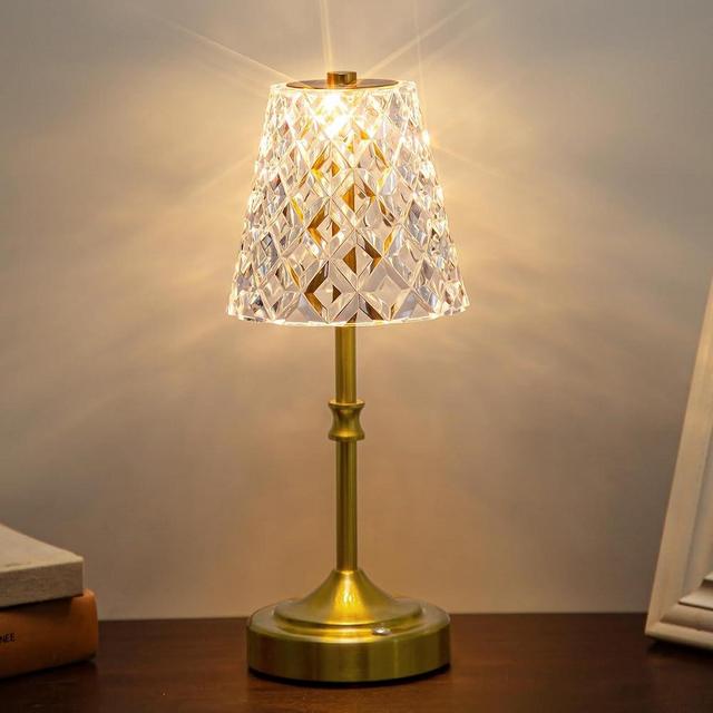JACKYLED Crystal Cordless Table Lamp, 3 Colors Dimmable, 5400mAh Battery Operated Rechargeable, Wireless Portable for Bedroom, Living Room, Kitchen