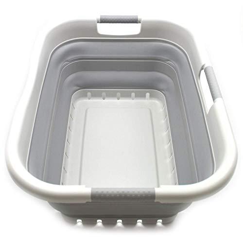 SAMMART Collapsible Plastic Laundry Basket - Foldable Pop Up Storage Container/Organizer - Space Saving Hamper/Basket (3 Handled Rectangular, Grey/Grey)