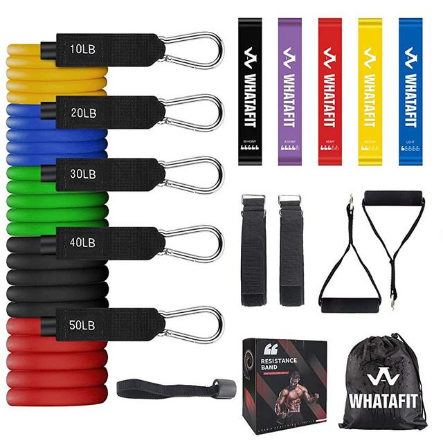 Whatafit Resistance Bands Set (16pcs), Exercise Bands with Door Anchor, Handles,Waterproof Carry Bag, Legs Ankle Straps for Resistance Training, Physical Therapy, Home Workouts (Set3)