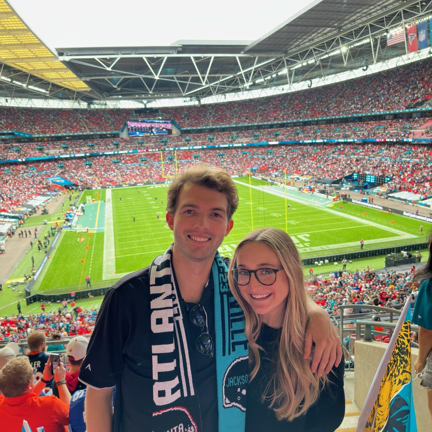 Jags game in London. Kent and Maddie have attended football games in England, Ireland, Florida, Georgia, North Carolina, South Carolina, Alabama, and Colorado