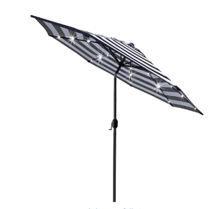 Sunnyglade 9' Solar 24 LED Lighted Umbrella with 8 Ribs Adjustment and Crank Lift System for Patio - Black and White