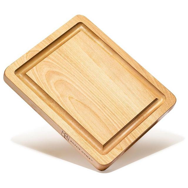 ROSSIE HOME Wood Cutting Board, Heavy-Duty, Pre-Oiled, Reversible Charcuterie Board with Juice Groove and Carrying Handles for Kitchen - Blonde Maple - 11x9 Inch - Style No. 60521