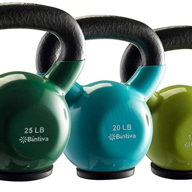bintiva Kettlebells - Professional Grade, Vinyl Coated, Solid Cast Iron Weights with a Special Protective Bottom