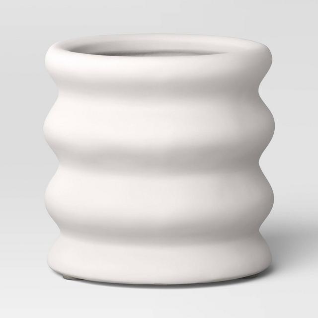 4.92" Earthenware Ribbed Indoor/Outdoor Planter White - Opalhouse™ designed with Jungalow™
