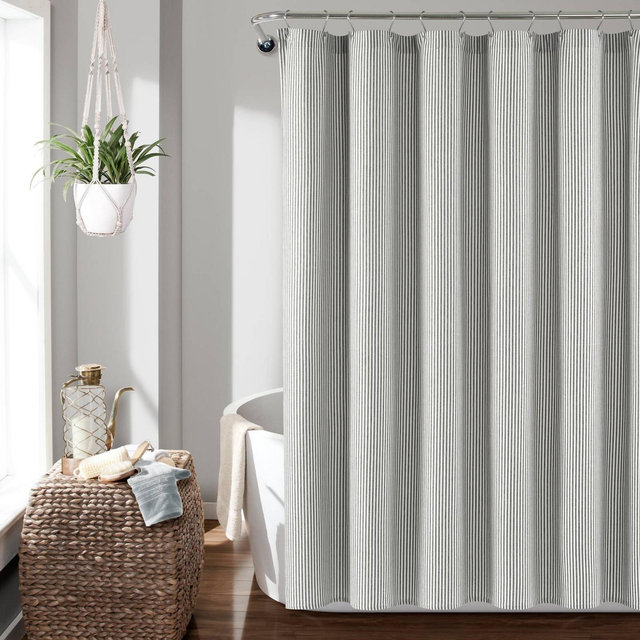 72"x72" Farmhouse Vintage Striped Yarn Dyed Cotton Shower Curtain Gray - Lush Décor