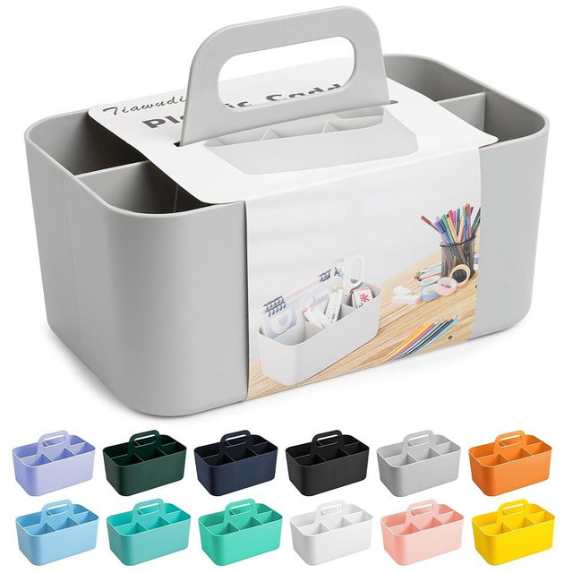 Tiawudi Multipurpose Caddy Organizer, Plastic Caddy with Handle, Stackable Desk Organizer for Stationery, Marker and Pencil, Office Supplies Organizer, Dorm Caddy