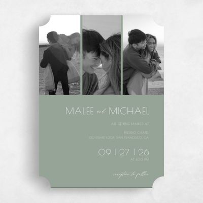 Green Ticket Wedding Invitation - Fountaine Multiphoto