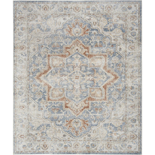 Nourison Astra Machine Washable Vintage Medallion Indoor Rug Denim Multi 7'10" x 10'