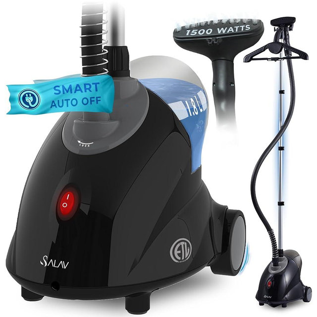 SALAV GS18-DJ Standing Garment Steamer with Smart Auto-Off, Wheels for Easy Movement, 1.8L Water Tank for 1hr Continuous Steaming, Adjustable Pole for Storage, with Descaler Packet, 1500 watts