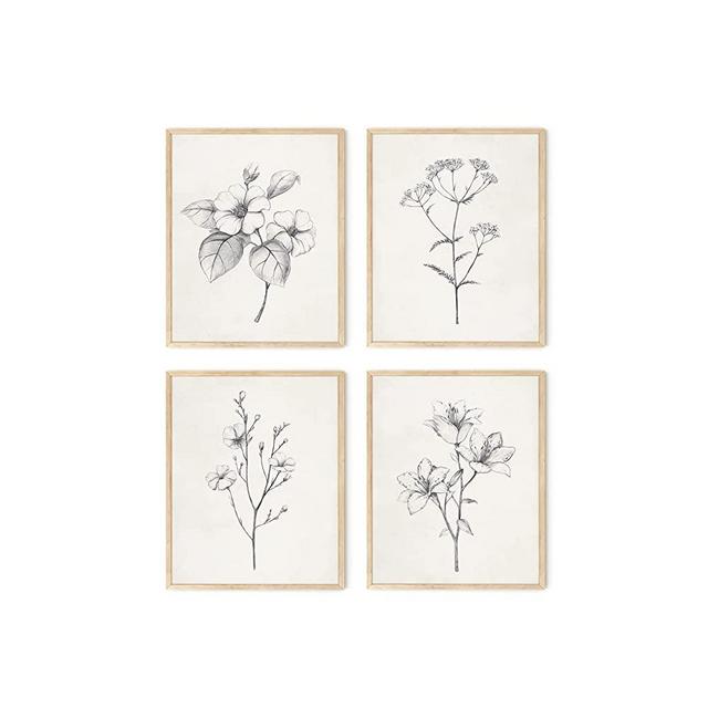 HAUS AND HUES Framed Vintage Botanical Prints - Set of 4 Framed Farmhouse Bedroom Wall Decor, Rustic Art for Bathroom, Farmhouse Decor Pictures for Living Room, Boho Decor (8x10, Beige Framed)