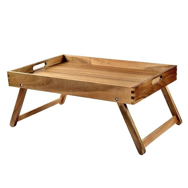 JRENINET Extra Large Acacia Wood Folding Bed Table Tray for Eating, Breakfast in Bed, Laptop Desk, and Snack Serving – Perfect for Sofa and Bed Use