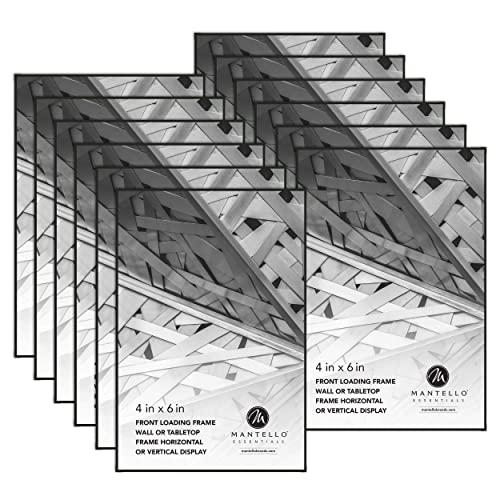 Mantello 4x6-Inch Picture Frame Set - Front Loading Small Photo Holder for Family Gallery - Display for Wall Artwork, Accent Piece, Photographs - Minimalist Tabletop & Desktop Decor - 12 Pack, Black