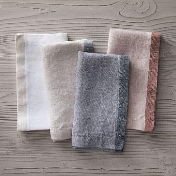 Contrast Border European Linen Napkins (Set of 4) (Sand)