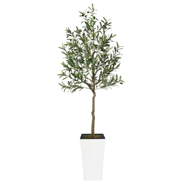 6ft Artificial Olive Tree with White Planter Realistic Faux Green Plant Outdoor Indoor Home Office Decor No Maintenance