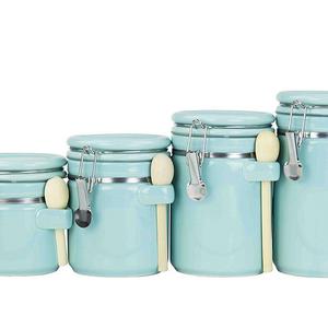 Home Basics 4PC Ceramic Canister Set W/Spoon (Turquoise)