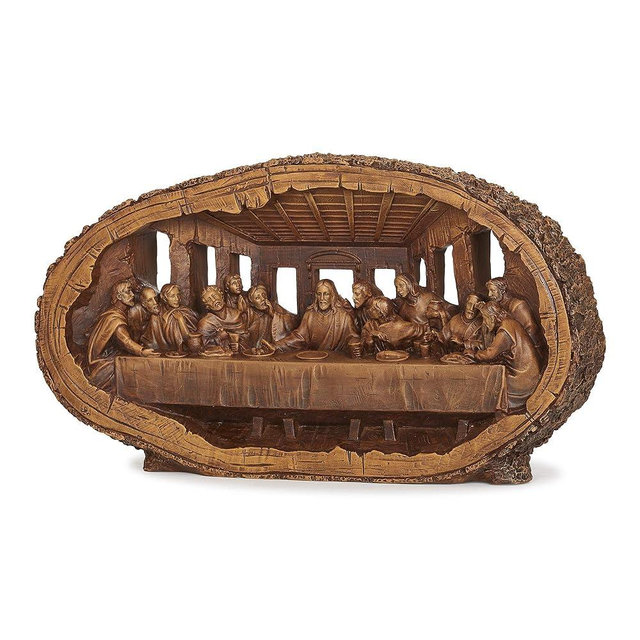 Joseph's Studio by Roman - 14.5” Wide Last Supper Figurine, Carved Wood-Look Resin Tabletop Decoration, Religious Christian Home Décor