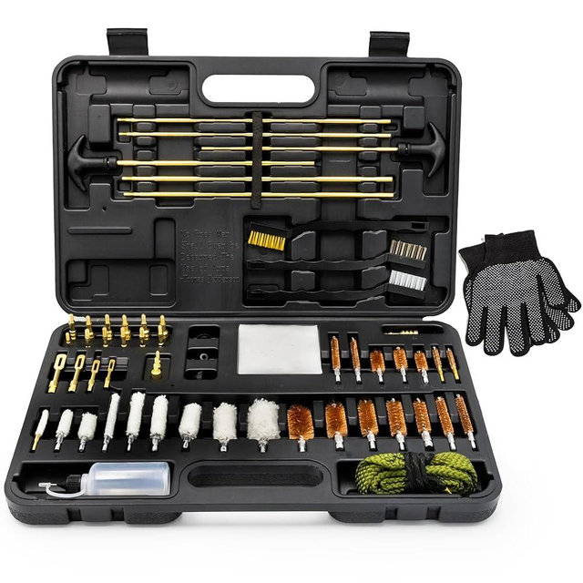 Elite Universal Gun Cleaning Kit for All Guns, Gun Brushes for Pistol Handgun Shotgun Rifle, Durable Brass Rods, 9mm Bore Rope, Oil Bottle, Brushes, Brass Jags, Carrying Case Gun Accessories for Men