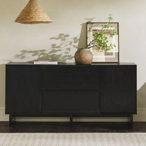Minimalist 63" 2-Door Sideboard with Beveled Drawers - Black