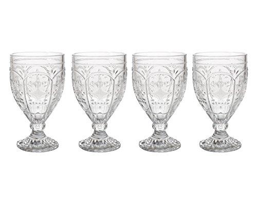 Fitz and Floyd 83-001 Trestle Glassware Ornate Goblets, Set of 4, Clear