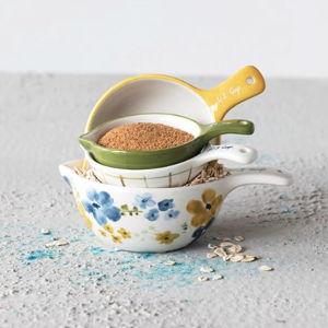 Creative Co-Op Hand-Painted Stoneware Measuring Cups, Multicolor