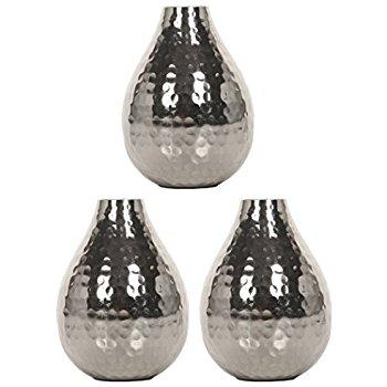 Hosley's Set of 3 Silver Color Metal Bud Vases - 4.5" High. Ideal GIFT for Wedding, Home, Spa, Aromatherapy