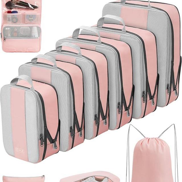 10 Set Compression Packing Cubes for Travel Essentials,Compressible Expandable Packing Cubes for Suitcase,OlarHike Luggage Organizer Bags for Travel,Handy Helper for Organizing Clothes(Pink)