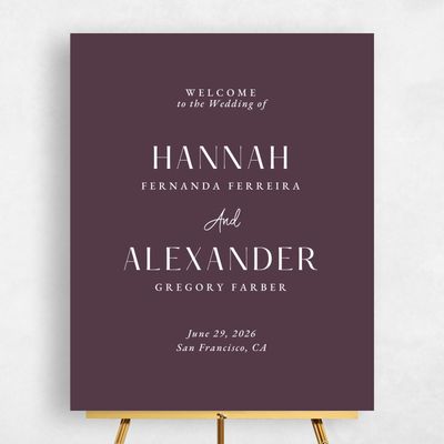 Dark Plum, Purple Wedding Sign - Milford Portrait