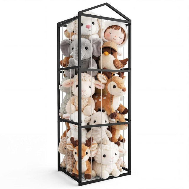 NomNest Stuffed Animal Storage Zoo, Large Metal Plushies Organizer, Heavy Duty Metal Teddy Bear Toy Holder for Kids' Bedroom & Playroom & Nursery (Non-Wheeled, Black)
