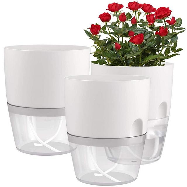 JFMAMJ 3 Pack 6" Self Watering Plastic Planter Wicking Pots, Flower Pot Indoor Modern Decorative Planter Pot for House Plants, Aloe, Herbs, African Violets, Succulents and More