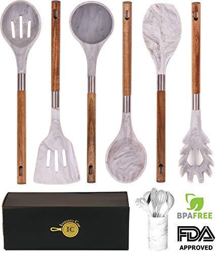 Marble Silicone Kitchen Utensil Set by Integrity Chef with Utensil Ho