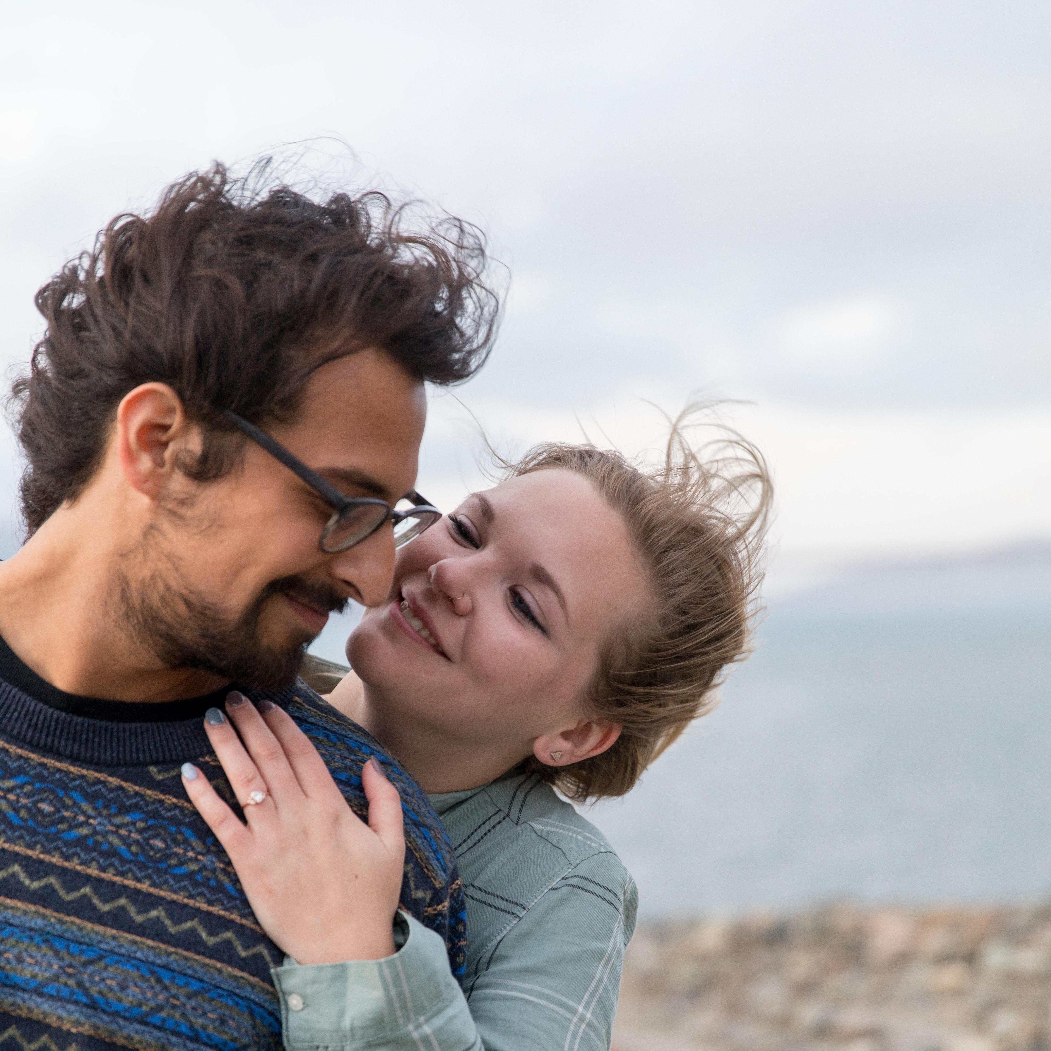 A photo of us on Lands End Beach shortly after popping the question! Kaylee could not stop crying.