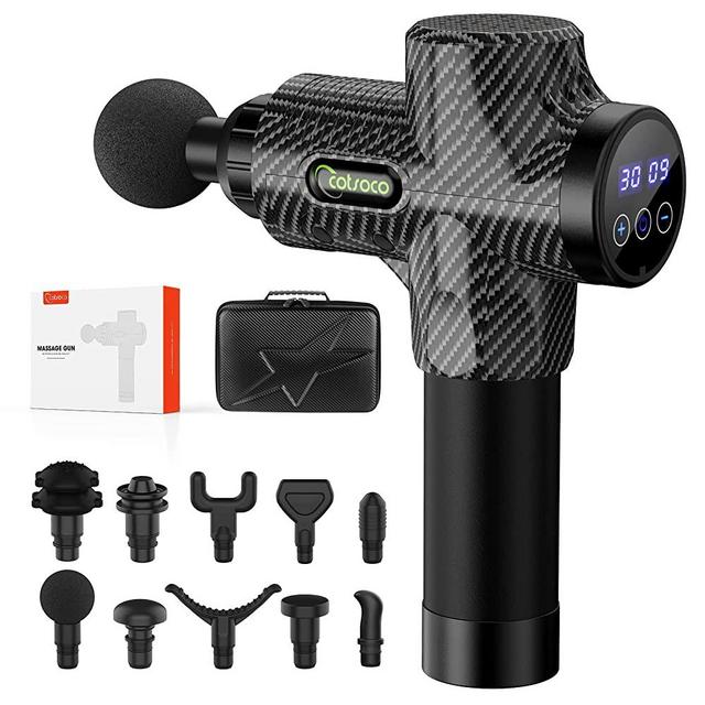 Cotsoco Massage Gun for Athletes,30 Speeds Professional Deep Tissue Massage Gun for Pain Relief,Super Quiet Percussion Muscle Massager with 10 Massage Heads(Carbon)